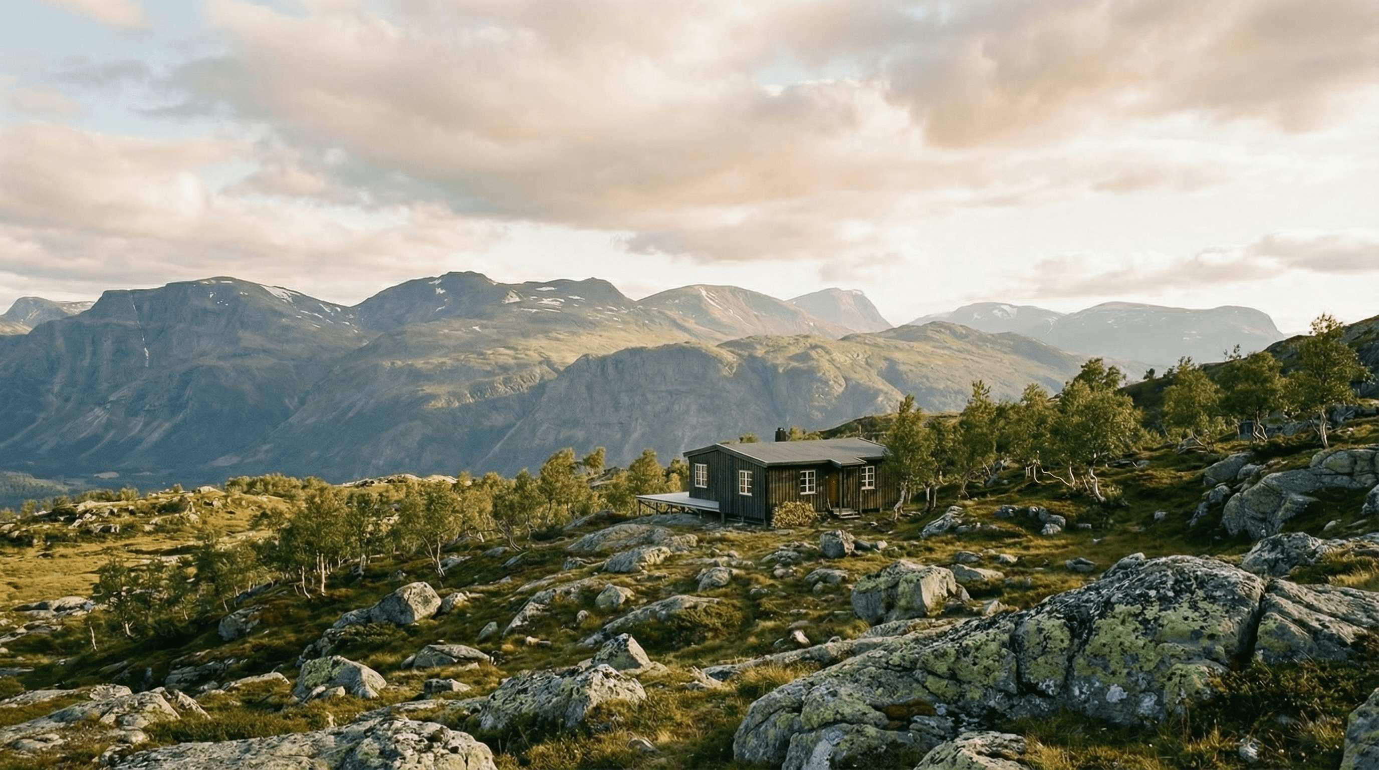 Hytte – originalbilde, oversiktsperspektiv